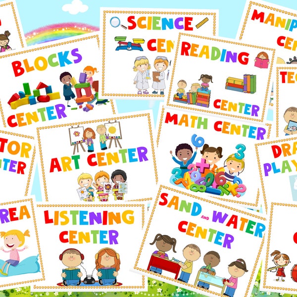 CENTER SIGNS for Pre-K and Kindergarten Daycare Center Digital Download 14 Centers PDF File