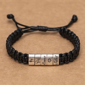 Gepersonaliseerde heren geweven leren armband, aangepaste naamarmband, verstelbare armband, vaderdag kerstcadeau voor vader echtgenoot vriend