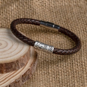 Pulsera de cuero personalizada para hombres, pulsera de cuentas personalizadas para hombre, regalo para esposo, regalo de Navidad para el día del padre para él, novio, hijos, abuelo