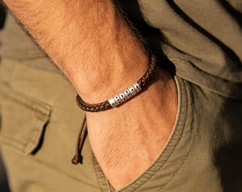 Personalisierte Morse-Code-Lederarmband, benutzerdefinierte Namen Perlen, verstellbares gewebtes Band