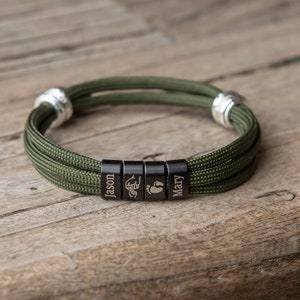 Pulsera de hombre personalizada, pulsera de cuerda de surf con nombre de niño grabado en cuentas, regalo de joyería de plata de ley para él marido novio