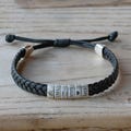 Personalized Mens Leather Bracelet, Adjustable Couple Bracelet, Engraved Kid Name Bead Bracelet, Custom Gift for Him, Dad, Boyfriend Husband