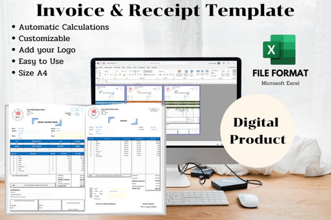 Invoice & Receipt Template With Formulas | Excel Business Spreadsheet ...