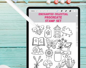 Enchanted Celestial Procreate Stempel-Set: Procreate Pinsel, Witchy digitale Stempel für iPad, mystische Boho Clipart