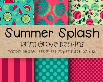 Sommer Splash Muster: Tropisch Digital Paper Pack (PNG Digitale Datei)