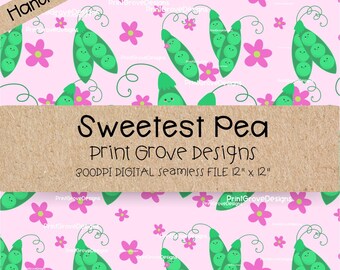 Sweet Peas in a Pod Nahtloses Muster: Rosa Kariert, Streifen, Punkte (Digitaler Download)