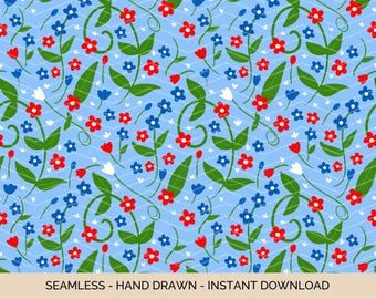 Florales Musterdesign: Handgezeichnete Frühlingsblumen (Digitaler Download)