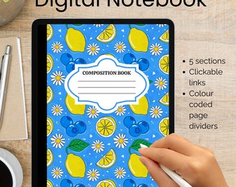 Digitales Notizbuch: Composition Buch, GoodNotes, Notability, iPad Planner, PDF mit anklickbaren Divider-Links