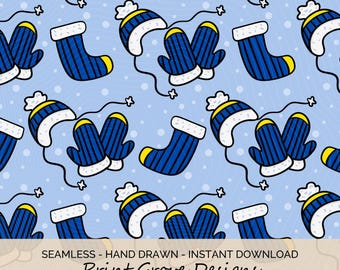 Winter Handschuhe & Socken Muster: Gemütliches blaues, nahtloses digitales Papier (PNG Download