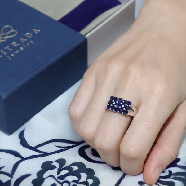 Multi-stones Blue Sapphire Ring, Birthstone Ring, Silver Ring, Authentic Gemstone, September , Virgo Birthstone, Luxury Gift, Birthday Gift