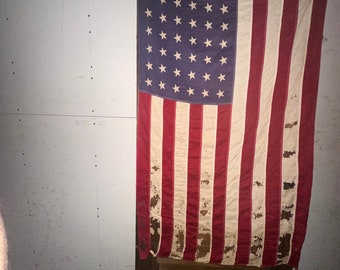 Veteran Owned 48 Star American Flag Tethered to Civil War Era Wooden Pole