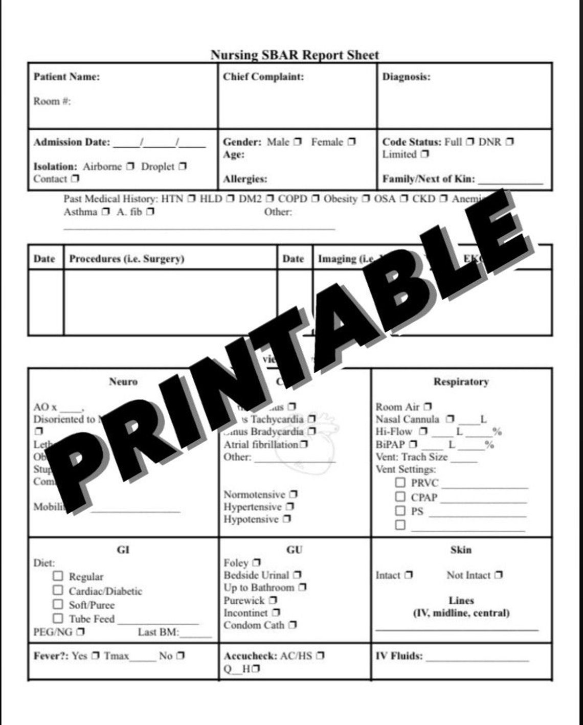 Nursing Report Sheet Template Printable Etsy Nursing Report Sheet Template Printable Etsy