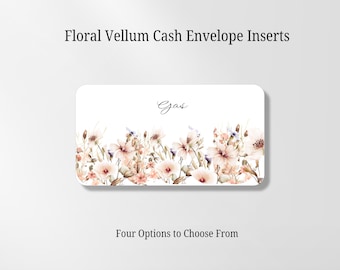 Insertos de papel vitela floral para sobres de efectivo / Organización de carpetas de presupuesto, sistema para guardar efectivo