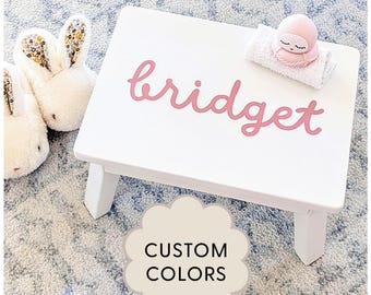 Personalized Step Stool Girl Toddler Custom Step Stool Baby Stool for Kid Wood Stool With Name Baby Stool Name Pink Step Stool White Stool