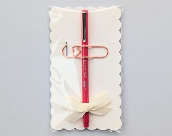 Paper Clip Pen Holder Journal Rose Gold Pen Clip Heart Desk Decor Gold Coworker Gift Idea Thank You Teacher Gift Stationery Lover Rose Gold