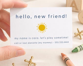 Kid Contact Card School Vacation New Friend Playdate Calling Card New School Contact Card Mom Playdate Contact Info Card Toddler Contact