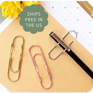 Gold Paper Clip Pen Holder Notebook Clip Pen Loop Pencil Holder Rose Gold Desk Decor Gold Stainless Steel Office Gift Corporate Desk Supply