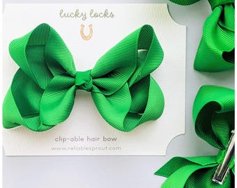 Hair Bow Clip Ribbon Green Hair Clip Kelly Green Bow Girl Hair Ribbon Clip Green Holiday Hair Clip Large Size Bow Catholic School Hair Bow