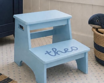 Wooden Kid Stool Double Kid Bathroom Step Stool Toddler Step Stool With Name Children Step Stool Bathroom Custom Wood Personalized Stool