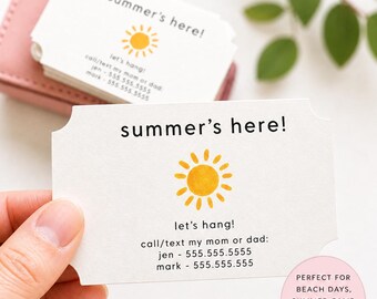 Summer Playdate Calling Card Kids Personalized Contact Card End of School Contact Card Mom Calling Card Alternative Playdate Invite Card