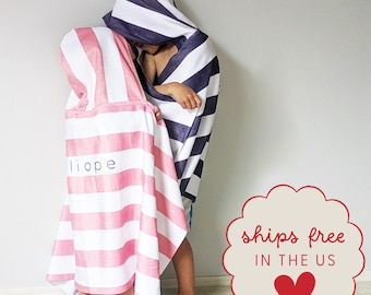 Spring Break Beach Towel Kid Personalized Kid Hooded Beach Towel Pool Custom Name Towel Striped Beach Toddler Towel Beach Vacation Essential