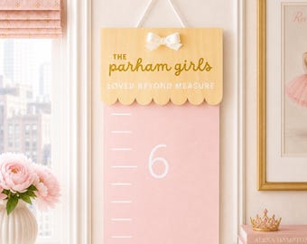 Loved Beyond Measure Growth Chart Wall Mounted Height Measurer Kids Height Canvas Growth Chart Girl Room Fabric Scalloped Growth Chart Pink