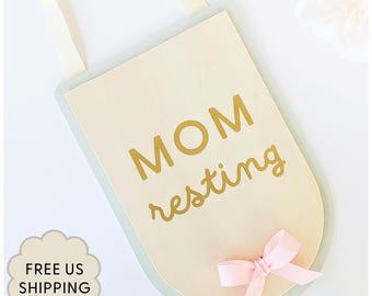 Postpartum Care Gift Sign Quiet Please Mom Resting Door Hanger Do Not Disturb Sign Doorknob Hanger Front Door Quiet Baby Sign New Mom Gift