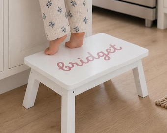 Personalized Step Stool Girl Toddler Custom Step Stool Baby Stool for Kid Wood Stool With Name Baby Stool Name Pink Step Stool White Stool