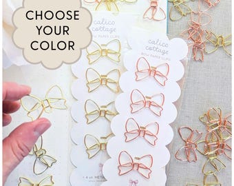 Bow Paper Clip Set Bow Shape Journal Planner Rose Gold Accessory Stationery Gift Office Gift Metal Paper Clip Bow Gold Pink Desk