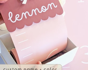 Canvas Growth Chart Personalized Wall Height Tracker First Birthday Gift Girl Measurement Chart Kid Wall Ruler Height Tracker Custom Pink