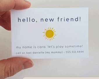 Kid Contact Card School Vacation New Friend Playdate Calling Card New School Contact Card Mom Playdate Contact Info Card Toddler Contact