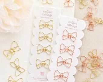 Bow Paper Clip Set Bow Shape Journal Planner Rose Gold Accessory Stationery Gift Office Gift Metal Paper Clip Bow Gold Pink Desk