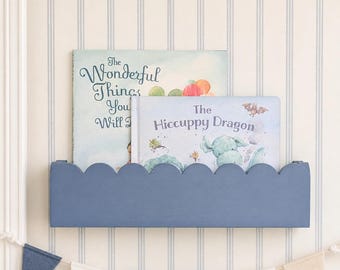 Floating Wooden Shelf Scalloped Child Wall Shelf Book Display Bookshelf Playroom Wall Mount Wooden Bookshelf Small Size Scallop Shelf Kid