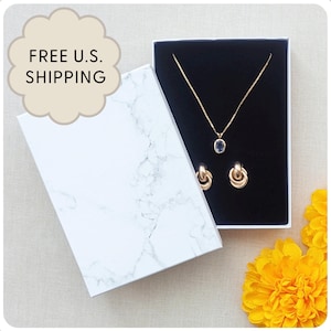 Rectangular Necklace Box Small Gift Box Jewelry Foam Padding Gift Box Necklace Earrings Gift Box Lidded Marble Gift Box Small Black White