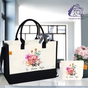 Knitting Tote Bag Gift for Yarn Lovers, Personalised Craft Tote for Knitter, Crocheter Knitting Project Bag, Floral Crochet Bag, Custom Name