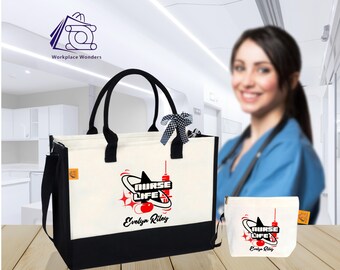 Personalized Nurse Tote Bag: Canvas Work Bag with Zipper & Pocket