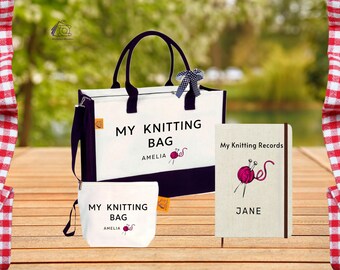 Personalized Knitting Tote Bag: Custom Canvas Yarn Design, Gift for Crafters
