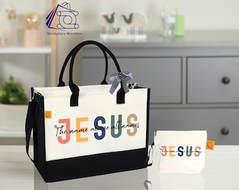 Jesus der Name vor allen Namen Einkaufstasche, religiöses Geschenk für Frauen, Glaube Einkaufstasche, christliche Tasche, Bibel Vers, Jesus Liebhaber, Tasche für Frauen