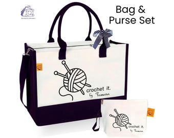 Personalized Crochet Yarn Canvas Tote Bag: Custom Name Design