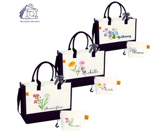 Personalized Birth Flower Tote Bag: Custom Name, Floral Design