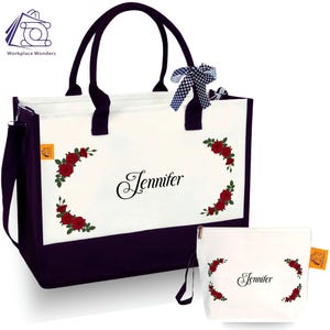 Personalized Rose Floral Tote Bag, Bridesmaid Gift, Wedding Tote, Custom Tote for Bridesmaid, Flower Girl Gift, Rose Lover Gift, Flower Tote