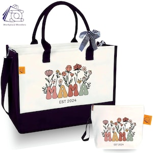 Mama Tote Bag, Personalized Gift For Mom, Moms Canvas Tote Bag, Custom Gift For Mom, Present For Mom, Mum Tote Bag, Moms Est. Date Tote Bag
