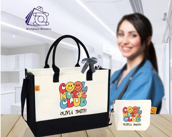 Personalisierte Krankenschwester Tragetasche Set: Canvas Zipper Tote & Geldbörse