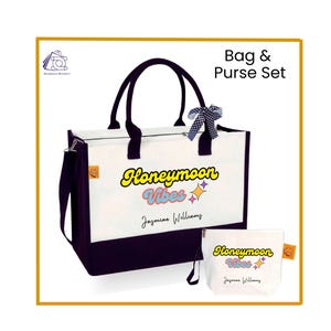 Personalized Honeymoon Canvas Tote Bag: Just Married Gift