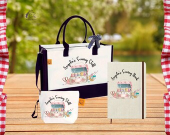 Personalized Sewing Tote Bag: Cotton Canvas Quilting Gift, Custom Gift Set