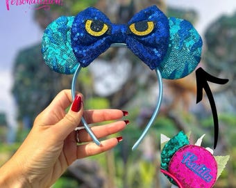 Avatar Inspired Minnie Ears: Sequin Bow Headband