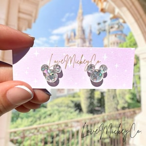 Earrings Mickey Chunky Glitter Stud, “Pixie Dust” Iridescent Glitter Acrylic Mickey Earrings, Pierced Earlobe Post earrings