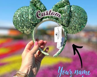 Tinkerbell Green Sequin Minnie Ears, Personalized Ears, Green Mickey Ears, Disney Ears Headband, Sequin Ears