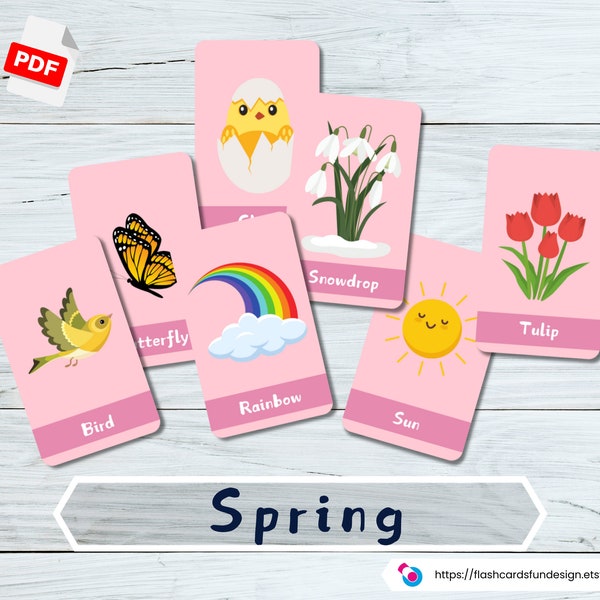 15 Frühling Karteikarten: Montessori Lernmaterial, Materialien für Vorschule, Hausschule, Sofortdownload, Digitaldruck, Frühling Spiel, Bearbeitbar