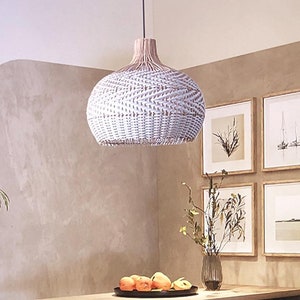 Handmade Rattan Wicker Pendant Light,Boho Style Ceiling Lamp,Unique Wicker Lampshade for Dining Room,Bedroom,Living Room,Indoor Lighting